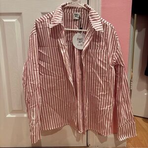 Princess Polly Red and White Striped button down Shirt